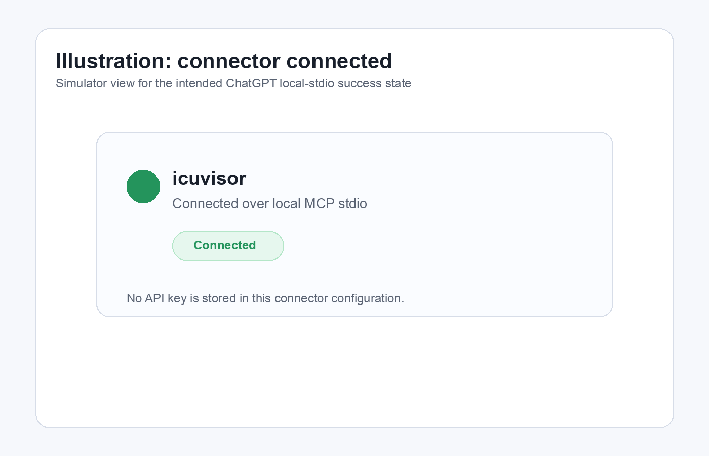 Simulator view showing the icuvisor connector changed to a connected state.
